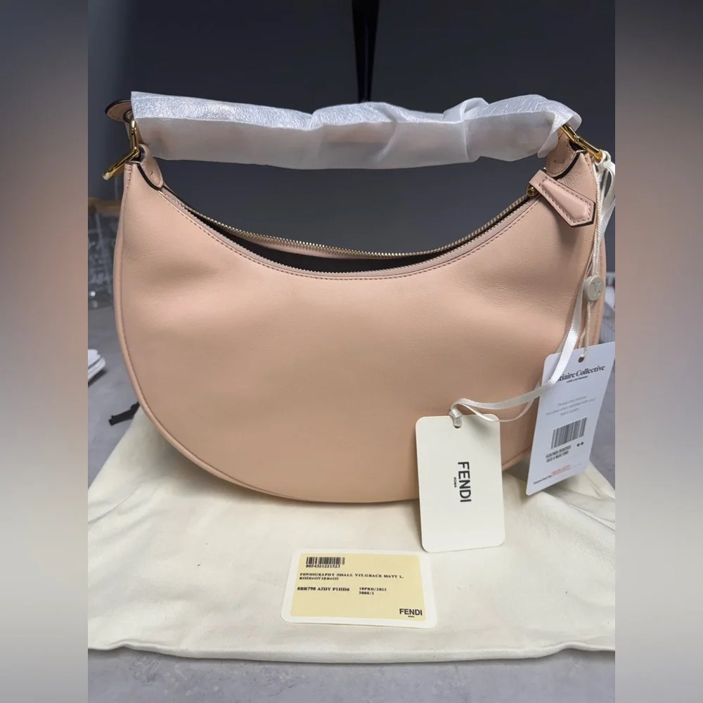 NWT- Fendi Pale Pink Leather Fendigraphy small hobo bag